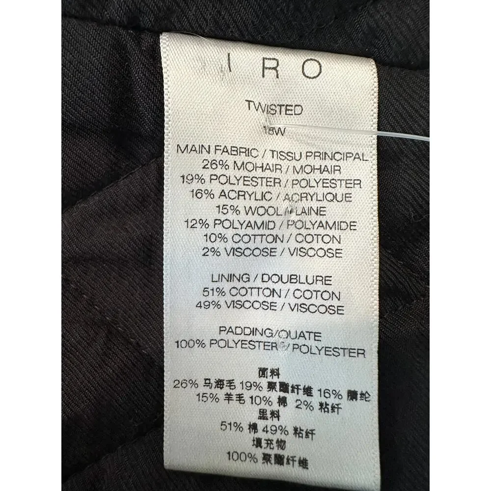 IRO Black Plaid Mohair Wool Blend Coat 36